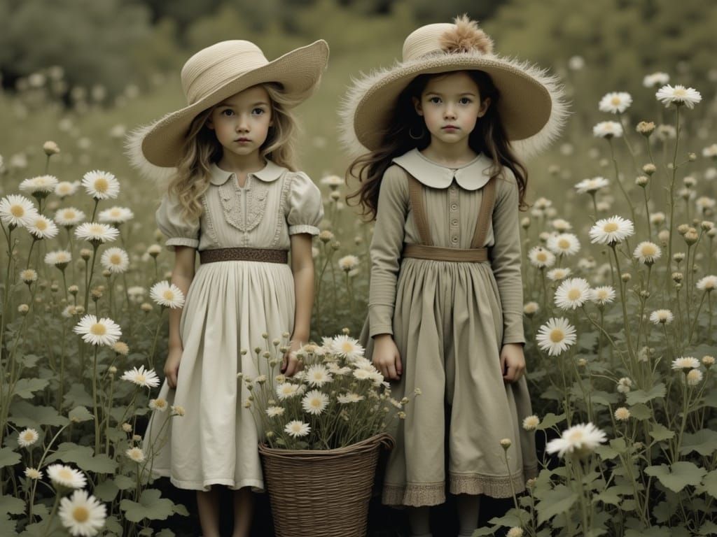 Whimsical Toddler Siblings in a Floral Paradise