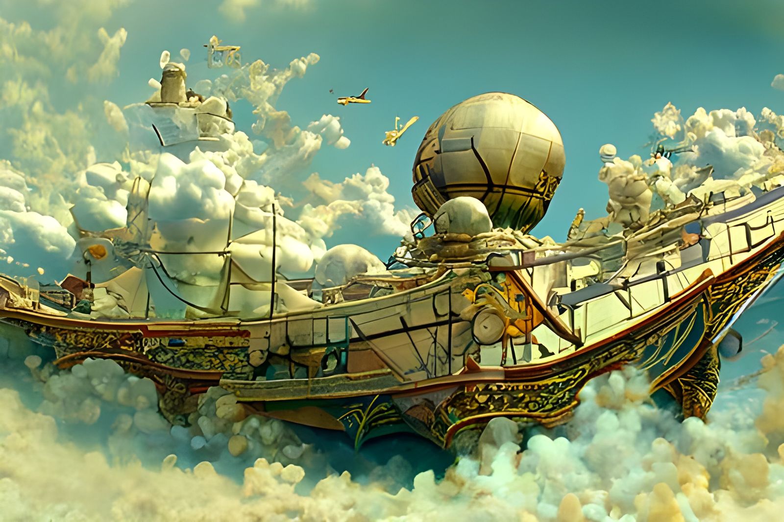Steampunk Airships Soaring Above the Sea