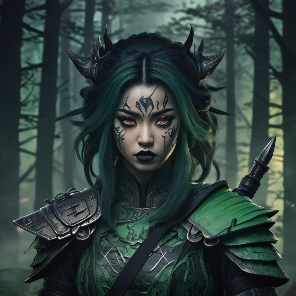 Gothic Kyoshi Warrior in Dark Fantasy Anime Style