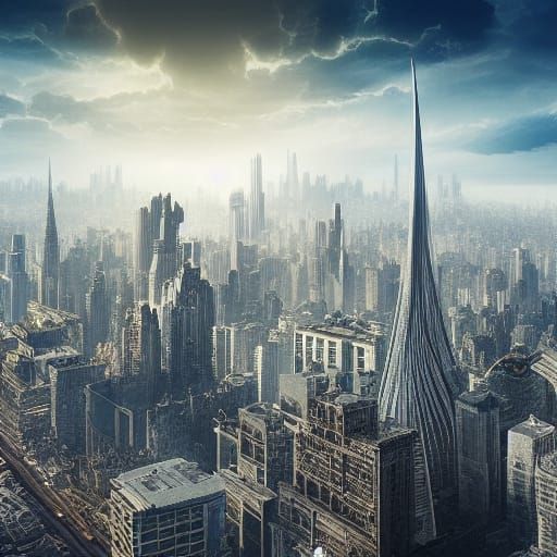Dramatic Skyscraper Cityscape Digital Matte Painting