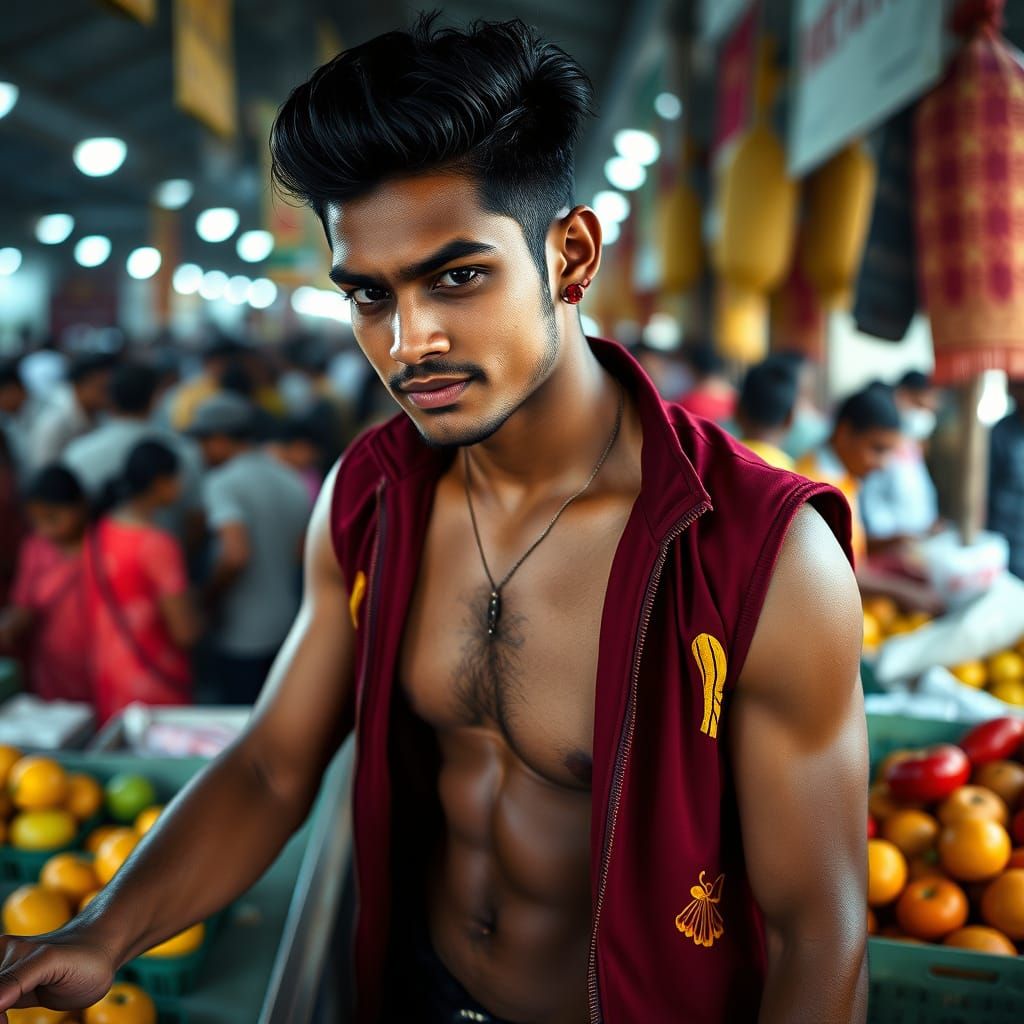 Cinematic Bangladesh Man at Bustling Fruit Market