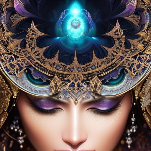 Ornate Mandala Goddess Portrait in Digital Illustration Styl...
