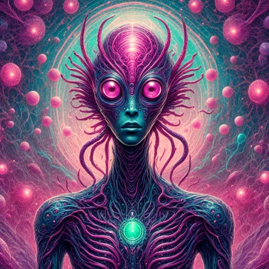 Bioluminescent Magenta Alien Illustration