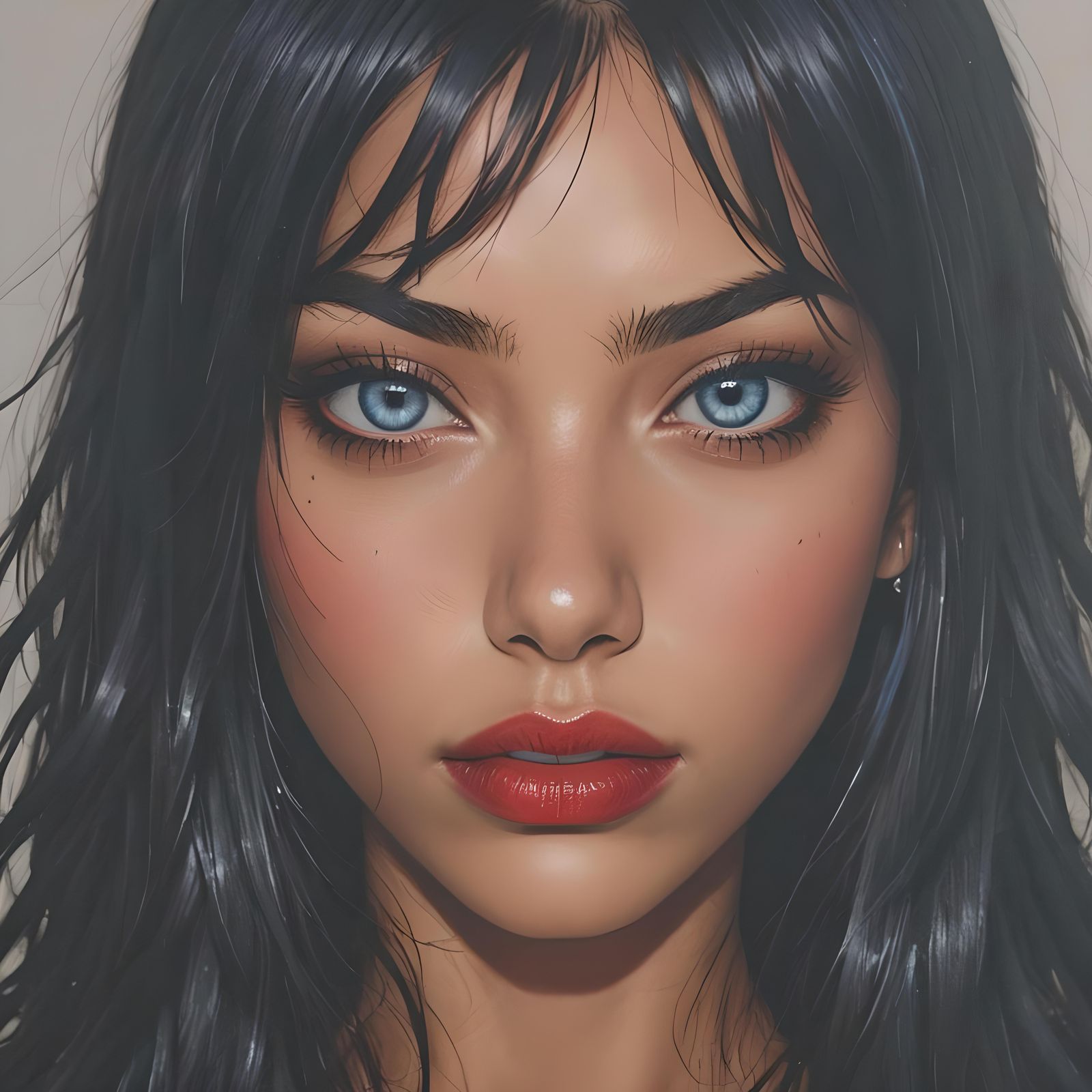 Striking Portrait of an Angry Woman with Blue Eyes