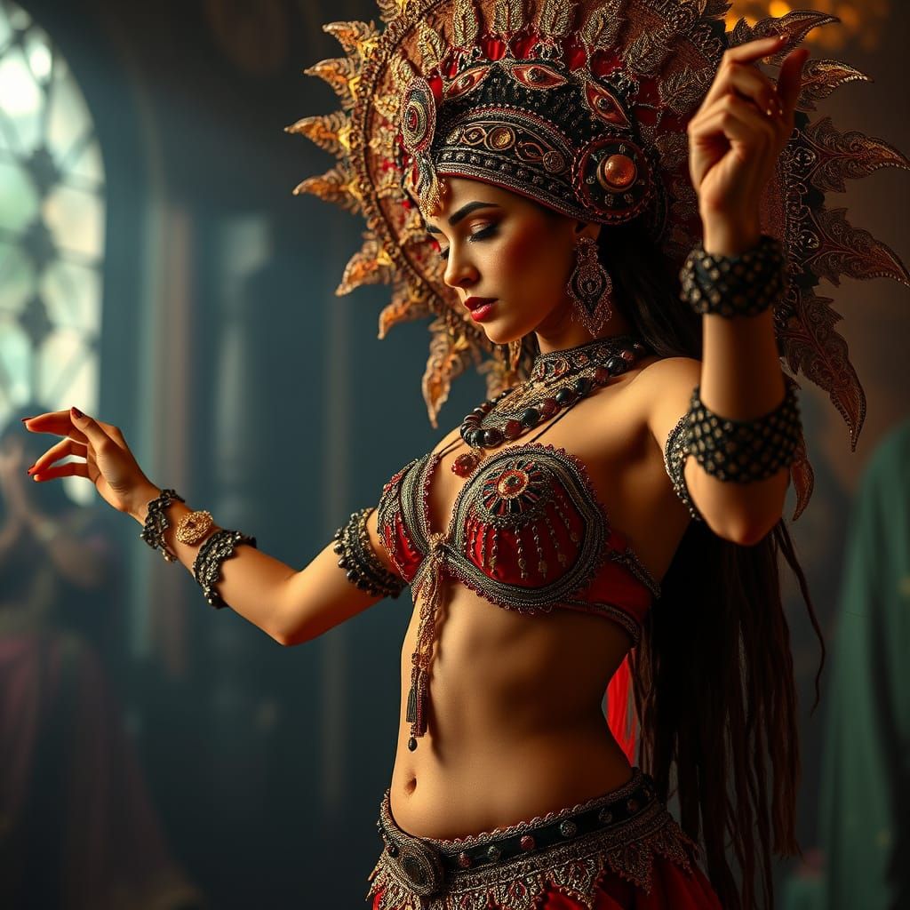 Sensual Belly Dancer in Elaborate Costume