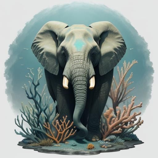 Underwater Elephant: A Hyperrealistic Digital Matte Painting