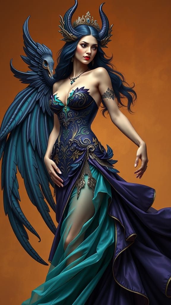 Voluptuous Goddess in Gothic Purple Gown