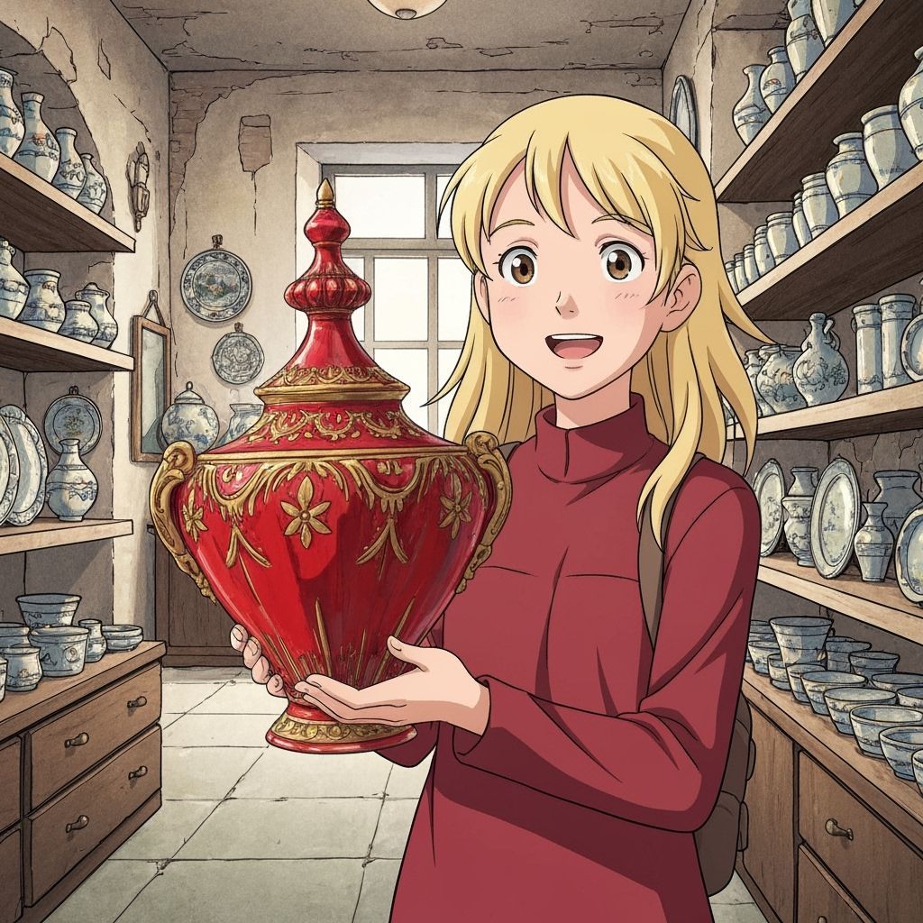 Girl Holds Capodimonte Ceramic in Italian Shop