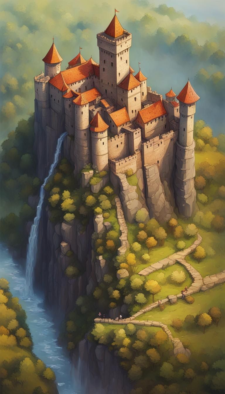 Hyperrealistic Tepui Castle: Bird's Eye View