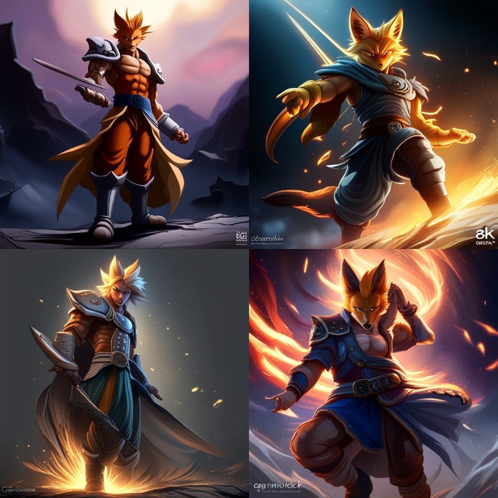 Legendary Super Saiyan Fox in Dark Fantasy Style