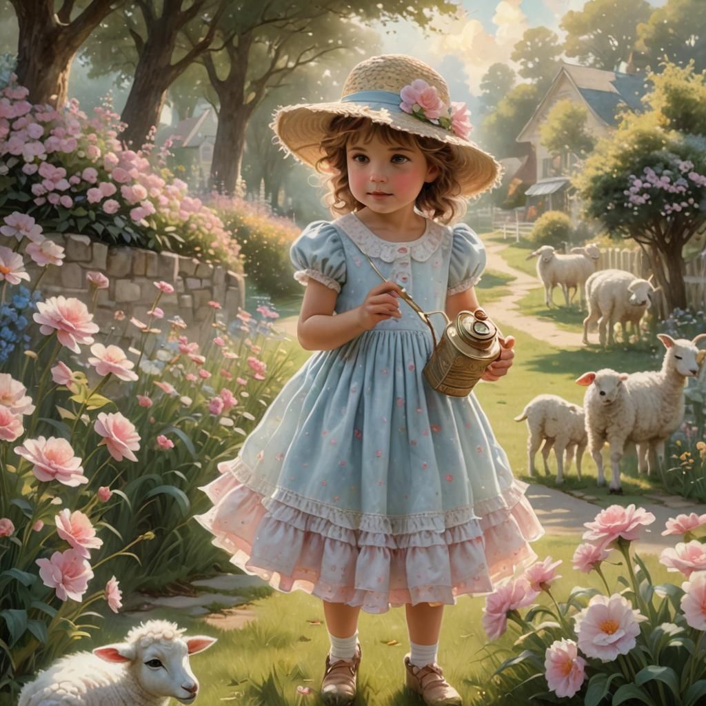 Girl Offers Milk to Lamb in Dreamy Golden Light