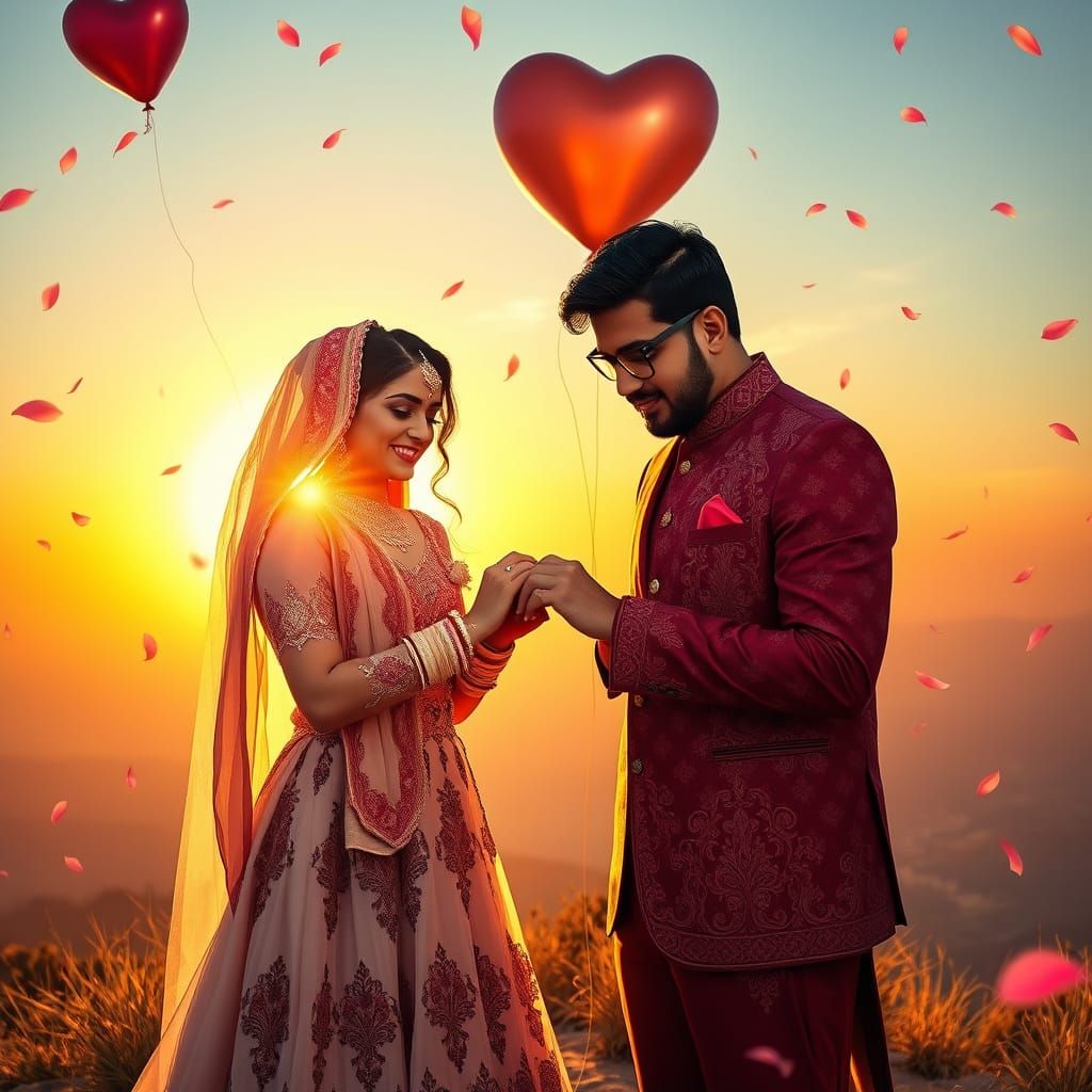Indian Couple's Romantic Ring Ceremony at Golden Hour