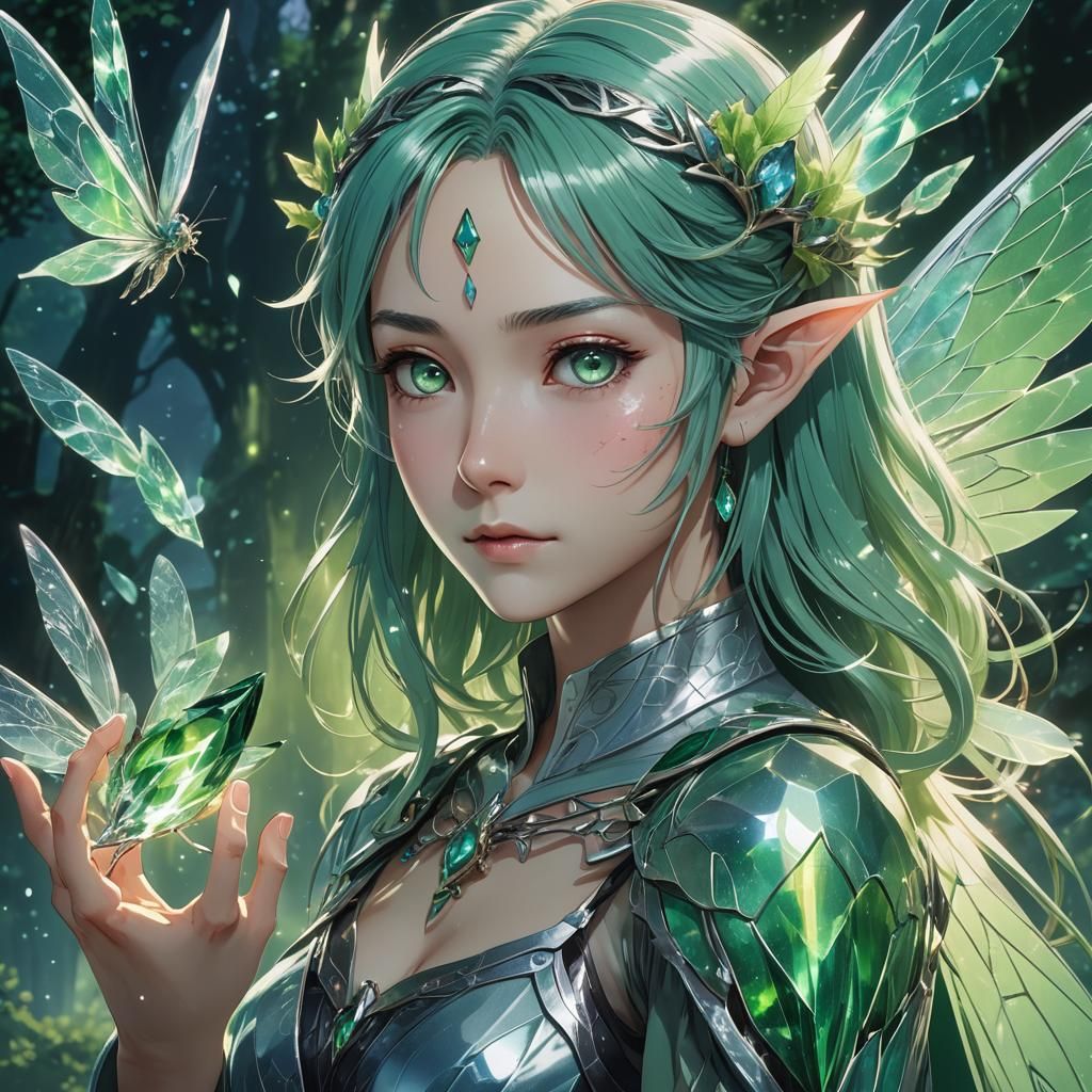 Elven Queen with Fairy Wing in Anime Style