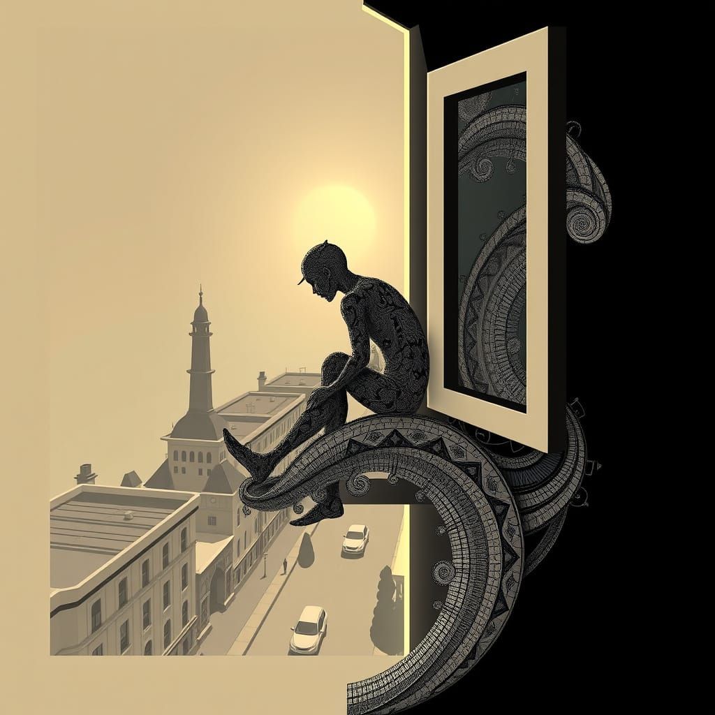 Abstract Fractal Windowsill Contemplates Existence in a Wave...