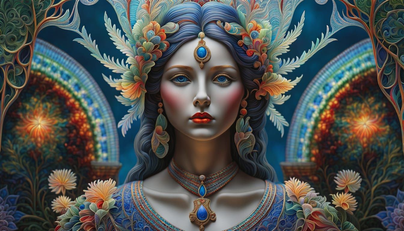 Multicolored Line Art Mosaic of a Melancholic Figure in Wint...