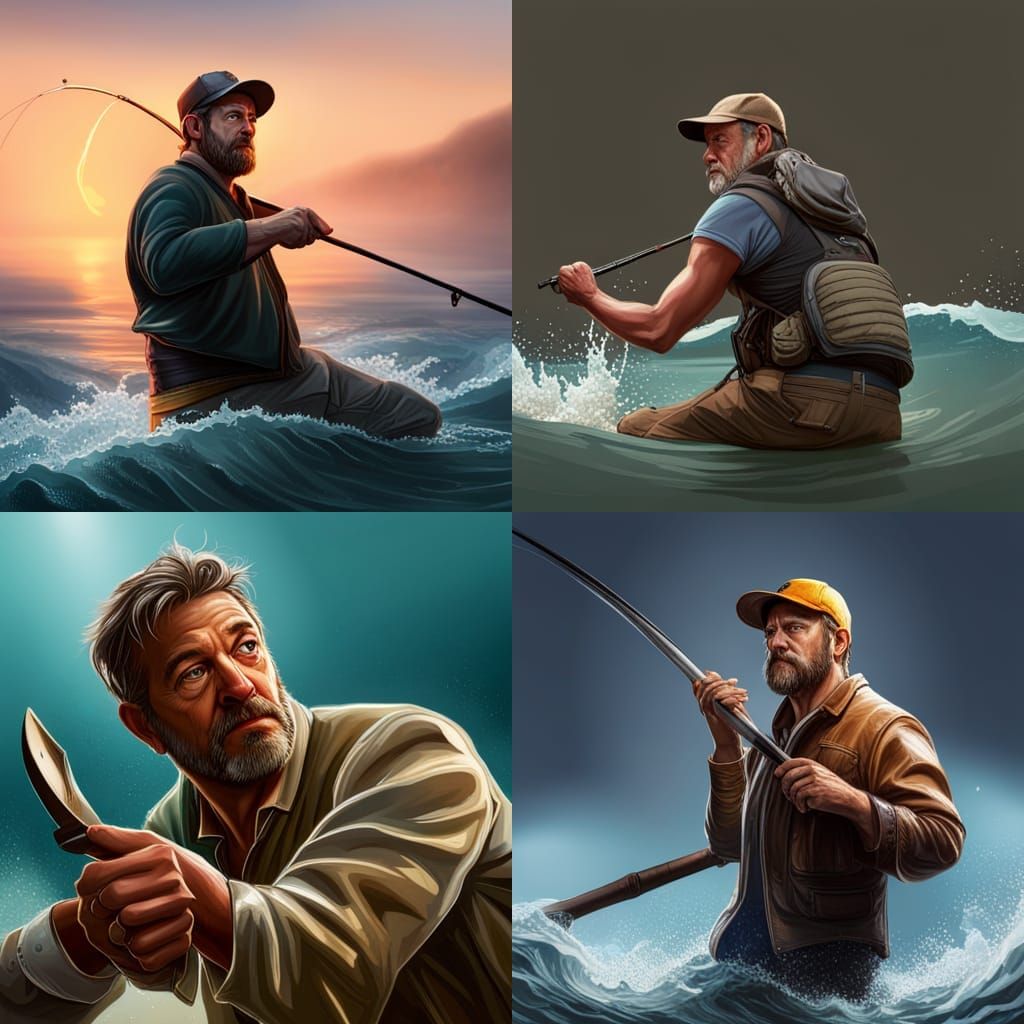 Hyperrealistic Fisherman Portrait in Splash Art Style
