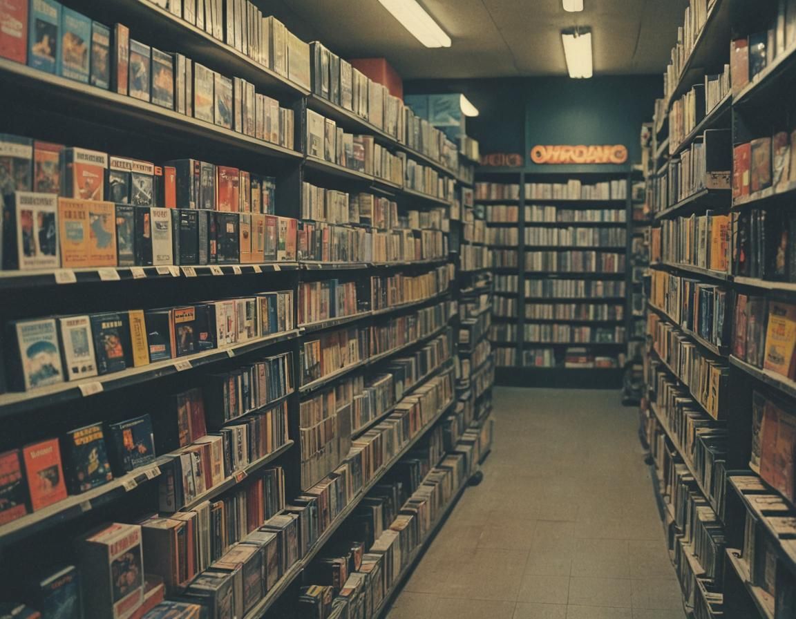 Dusty Old VHS Store: Cinematic Film Still