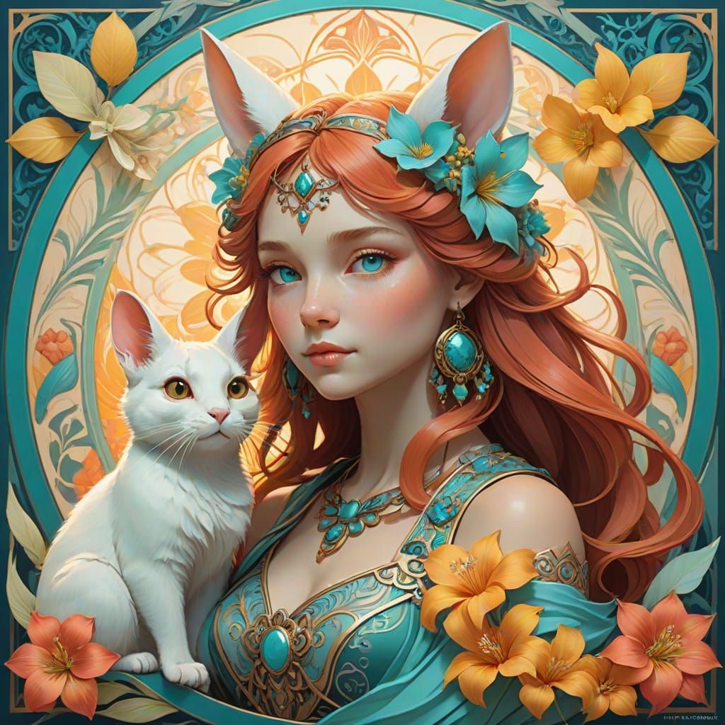 Whimsical Star-Shaped Mandala with Tropical Flowers and Cudd...