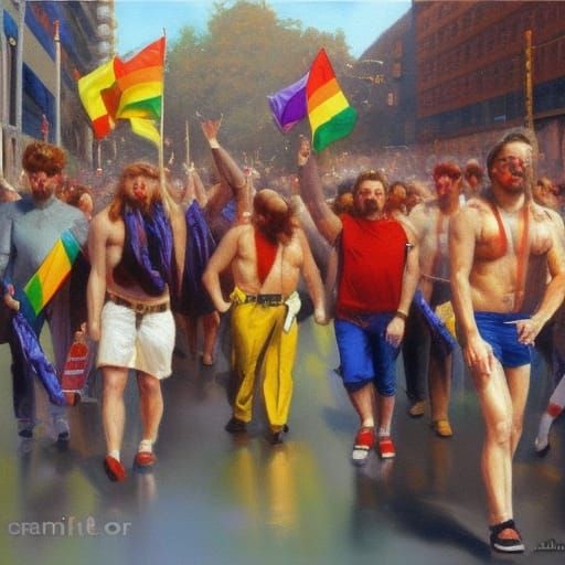 Colorful Gay Pride Parade as Oil Painting