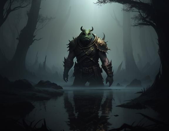 Bullywug in Murky Swamp, Dark Fantasy Concept Art