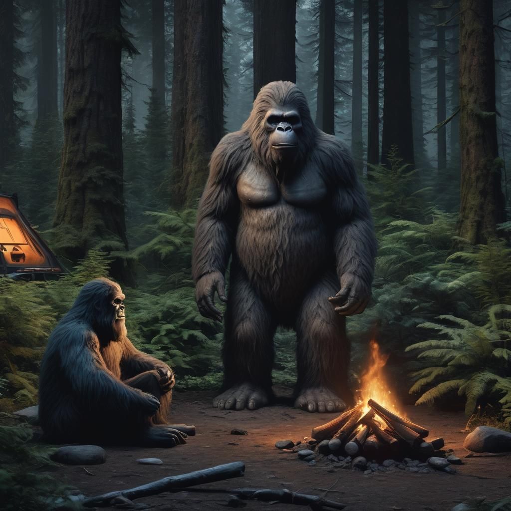 Sasquatch's campfire in the mystical forest, anything can ha...