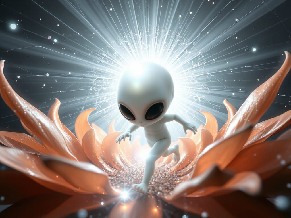 Glowing Baby Alien Emerges from Celestial Portal
