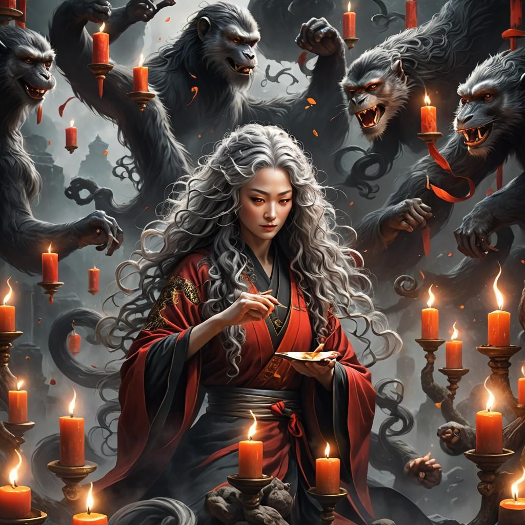 Taoist Woman Practicing Kung Fu, Fantasy Art