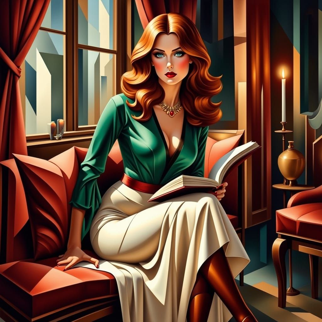 Cubist Woman Reading by Candlelight