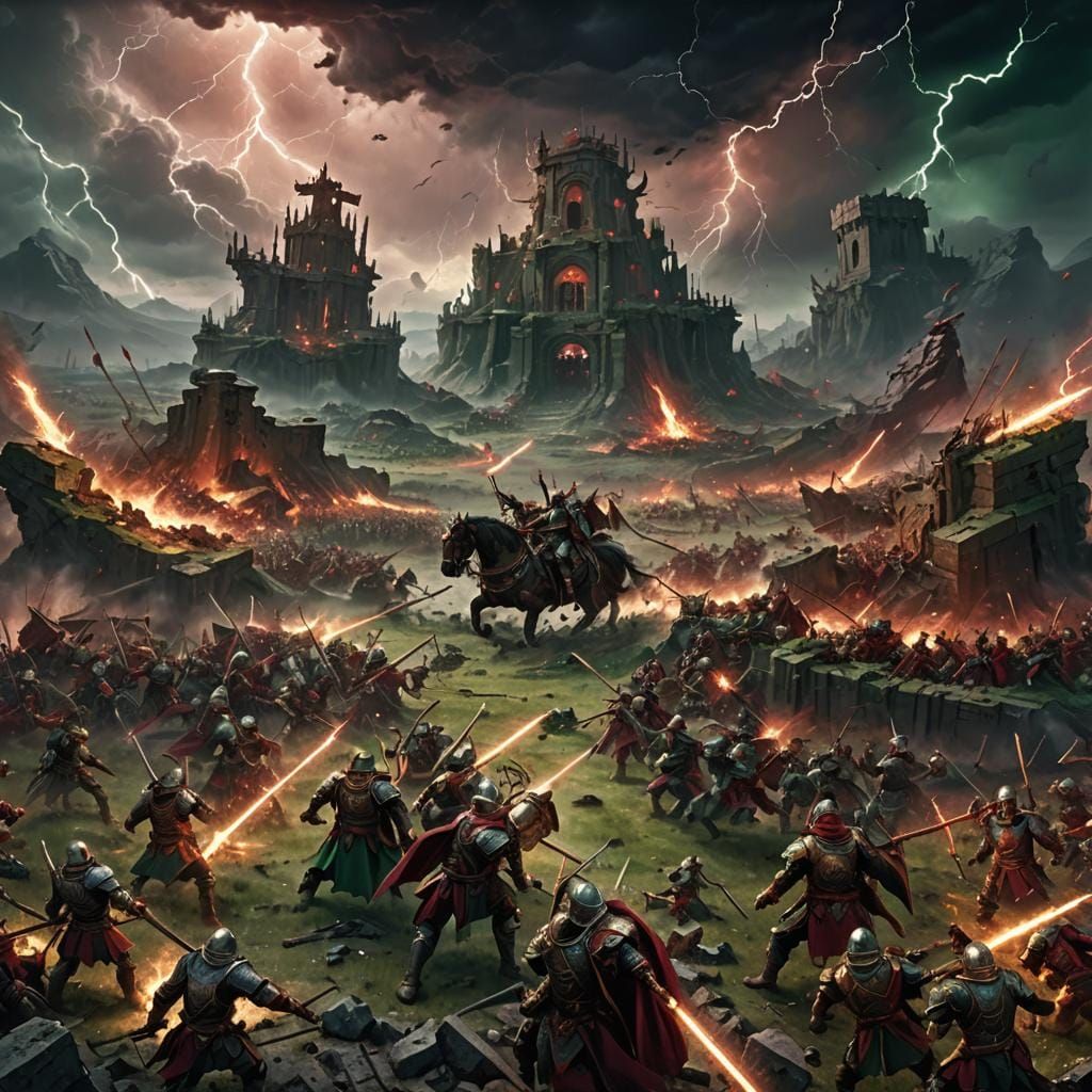 Disastrous Battle Scene in Detailed Matte Painting Style