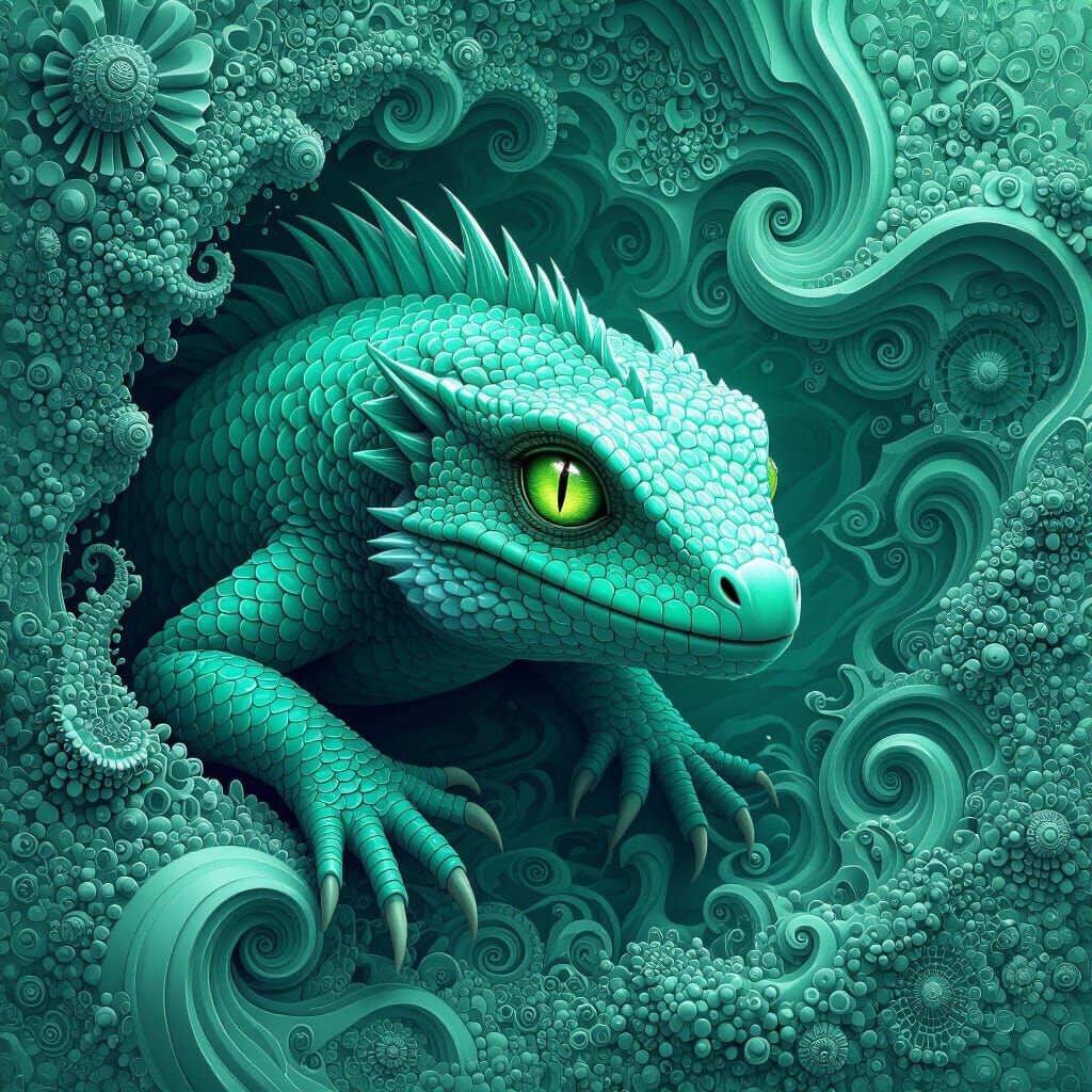 Envy Embodied: Turquoise Creature with Green Eyes