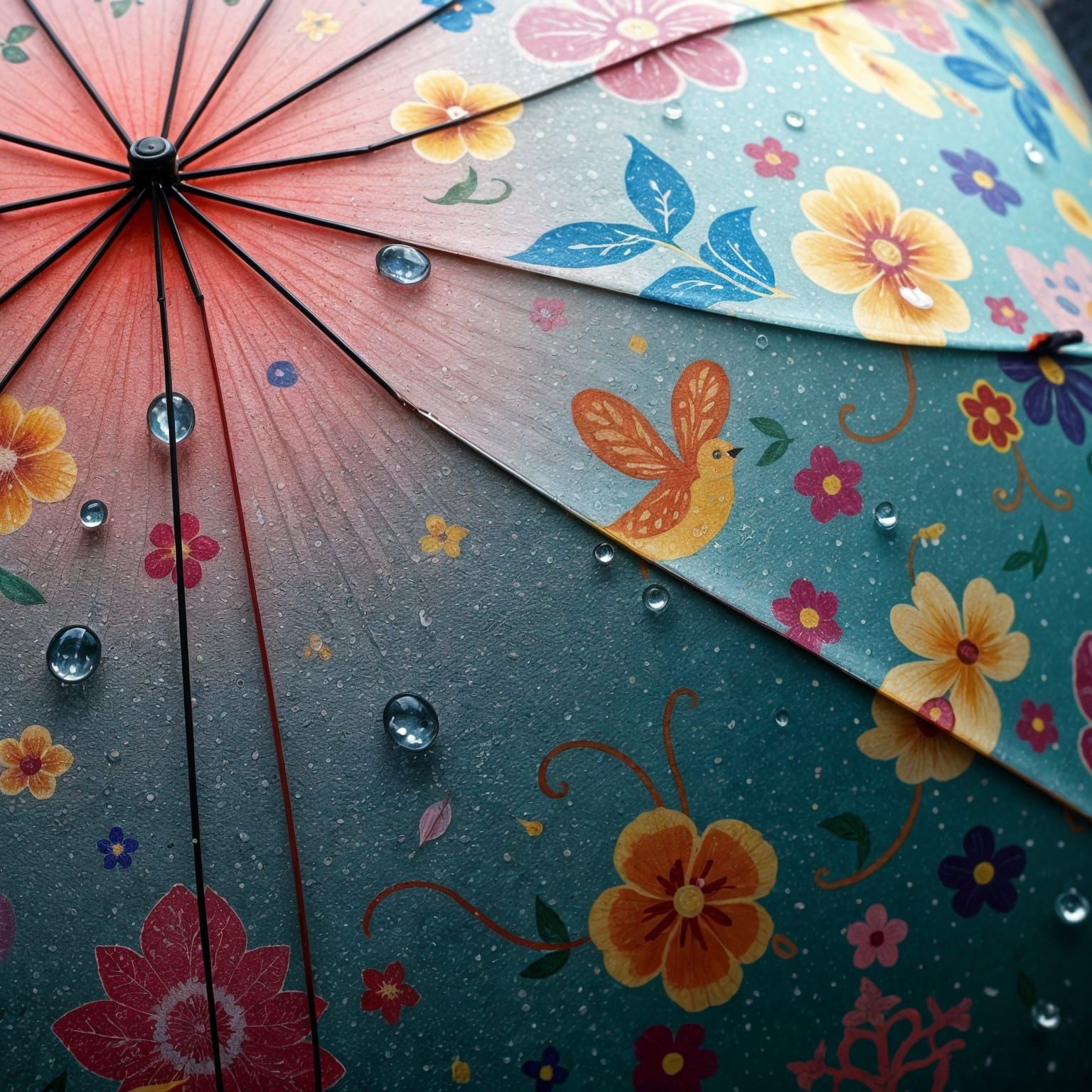 Vibrant Whimsical Umbrella with Fantastical Creatures in Ric...