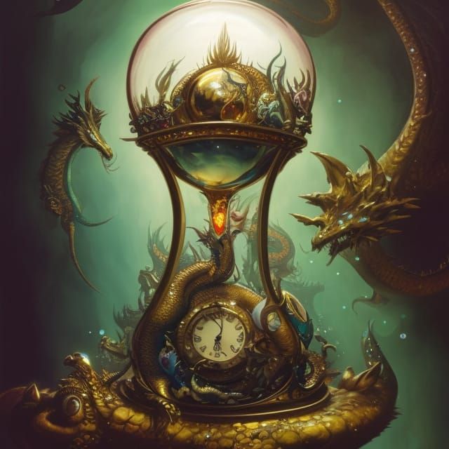 Dragon in Hourglass: Detailed Fantasy Art