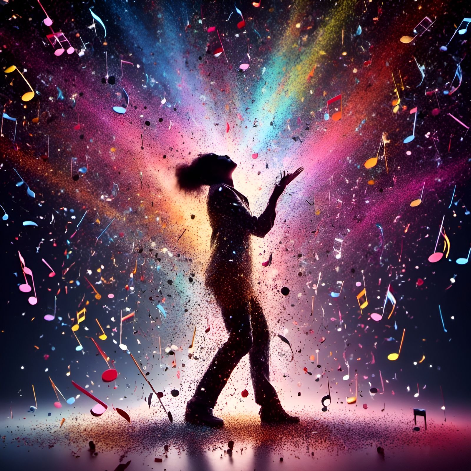 Singer Disintegrating into Musical Energy on Broadway