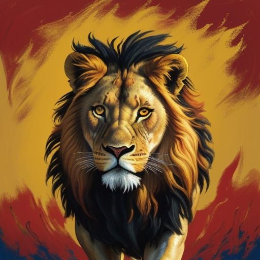 Regal Lion Portrait in Expressive Impasto Style