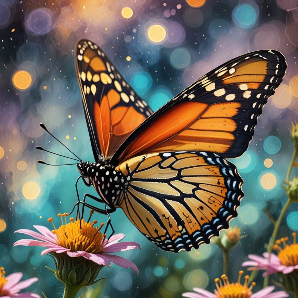 Surreal Dreamscapes of a Majestic Monarch Butterfly in Cosmi...