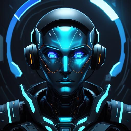 Futuristic Robot Emulating Emotions in Neon Laboratory