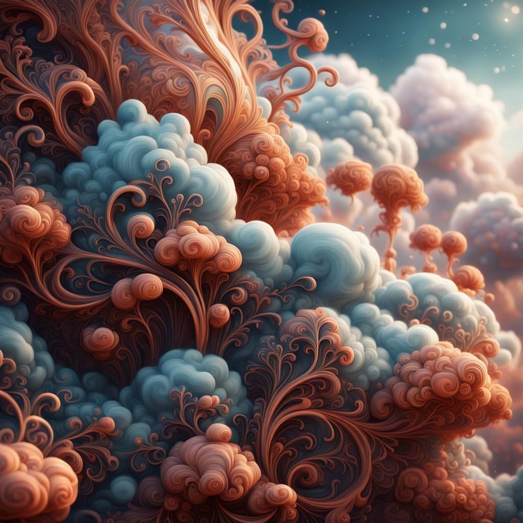 Whimsical Dreamscape Filigree Clouds, Matte Painting