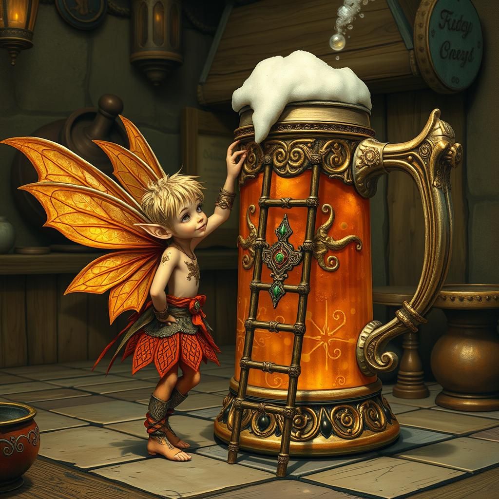 Fae's Beer Stein Quest: A Whimsical Tavern Scene