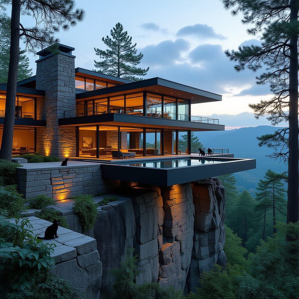 Secluded Villain Lair on Mountain Top in Bauhaus Style