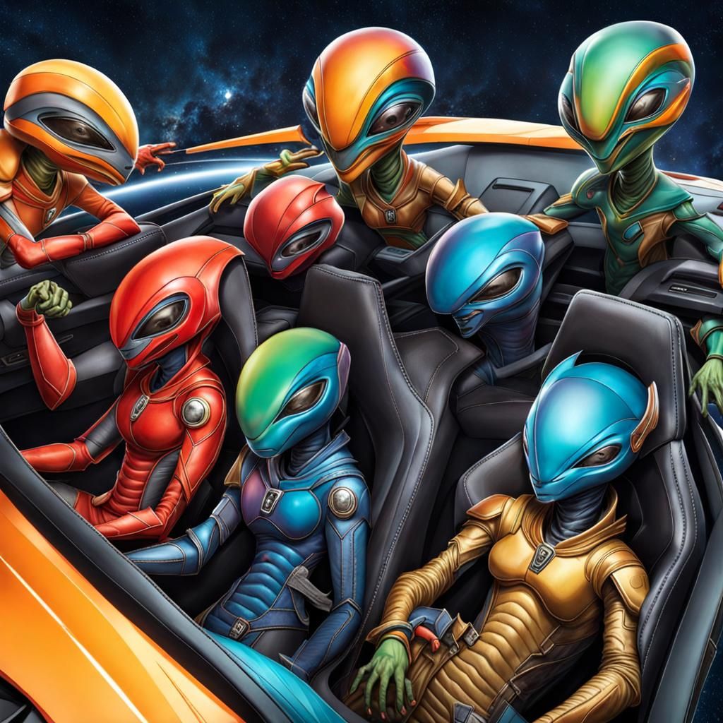 Surreal Restaurant Scene with Beautiful Aliens, Professional...