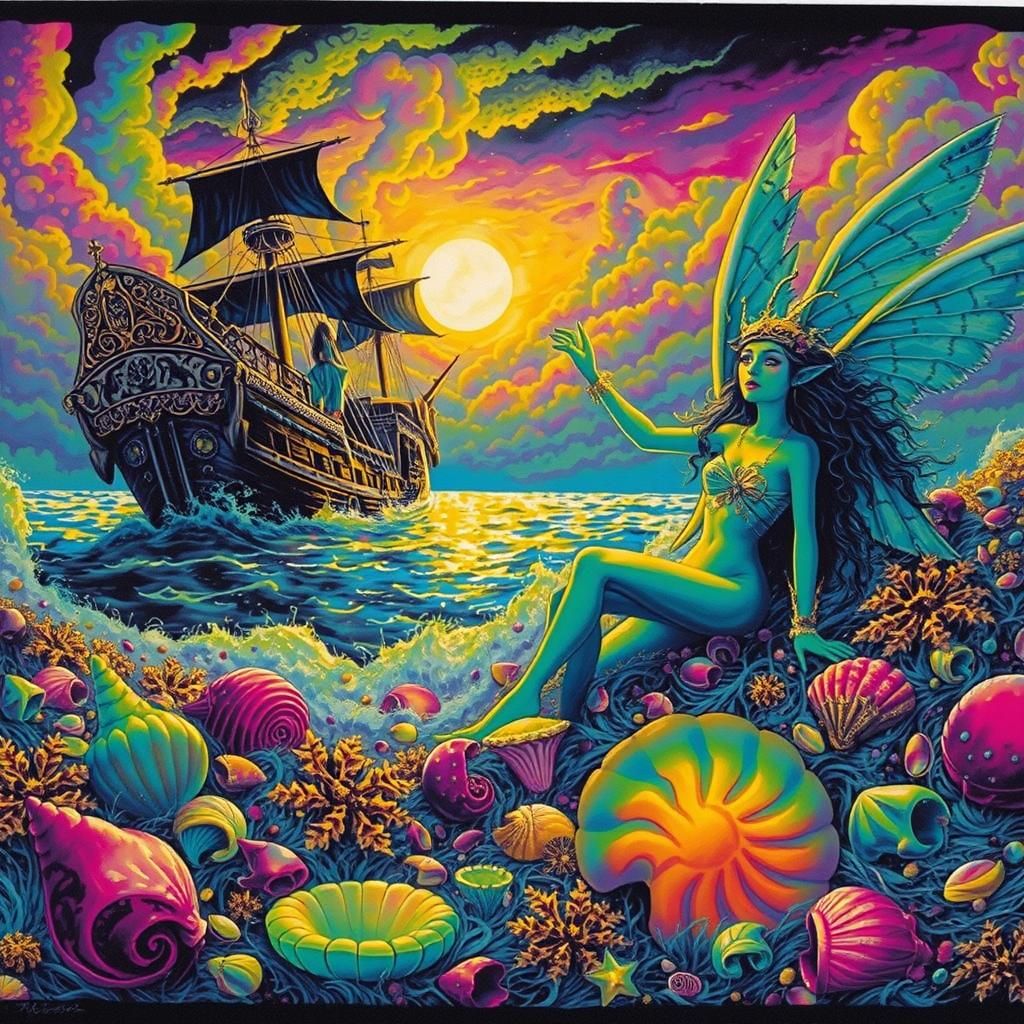 Goblin Princess in Bioluminescent Shipwreck Scene