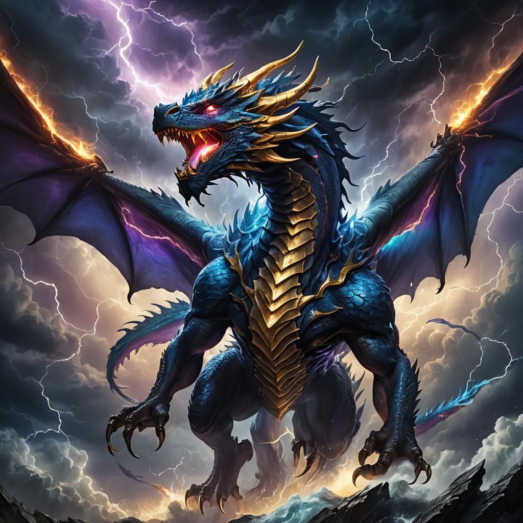 Majestic Dragon Soaring Through Stormy Skies