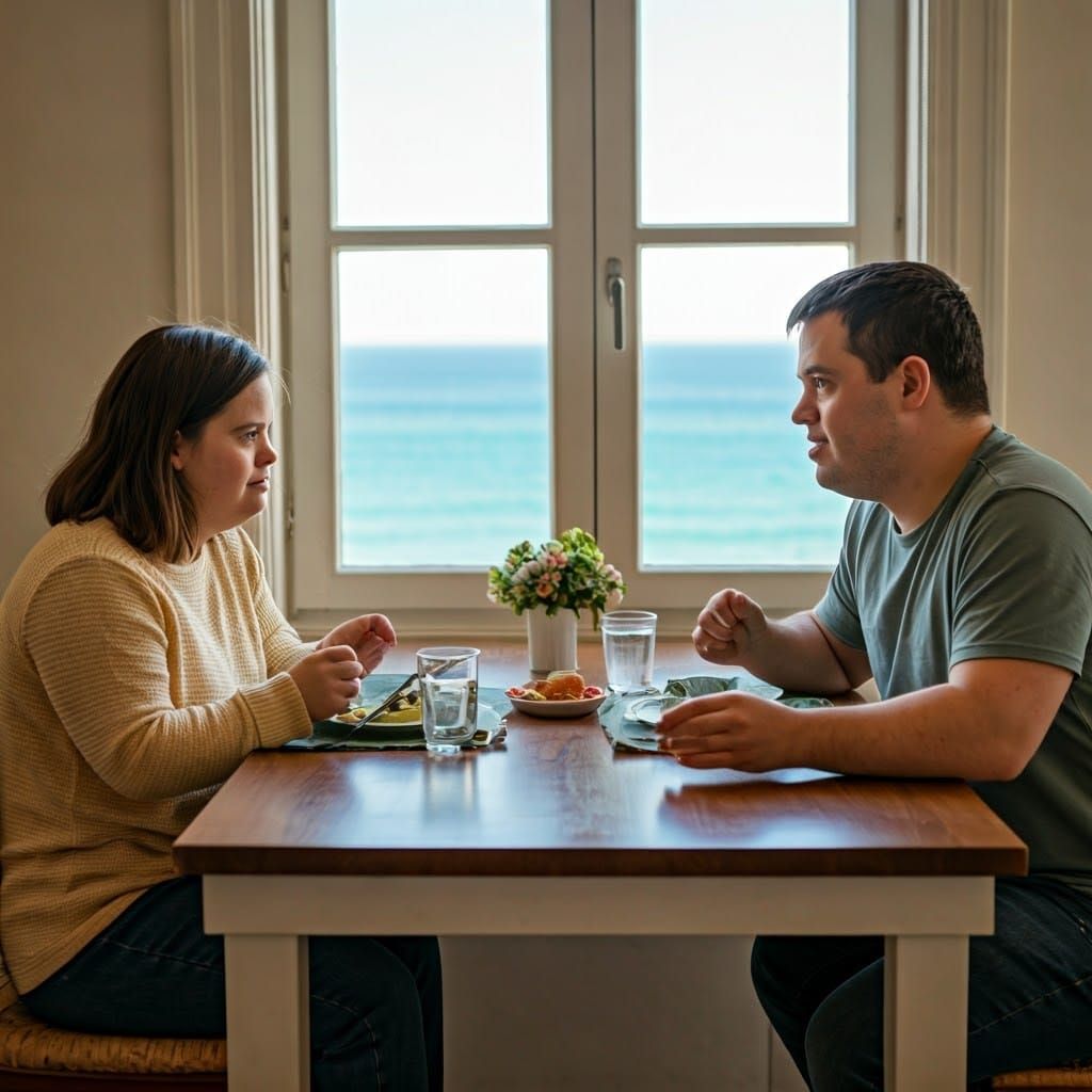 Siblings with Down Syndrome Share Joyful Lunch by the Turquo...