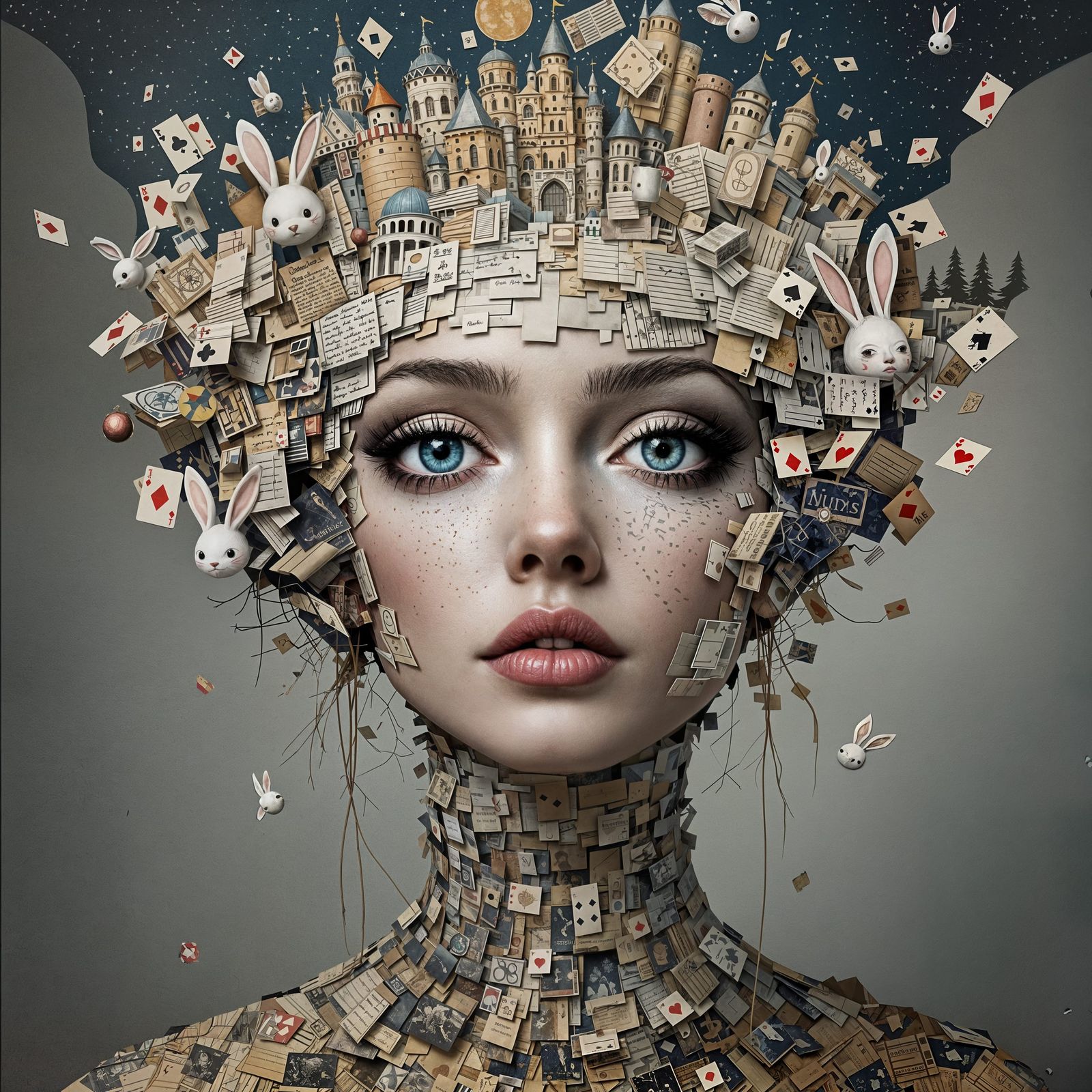 Surreal Collage Portrait in Wonderland Style