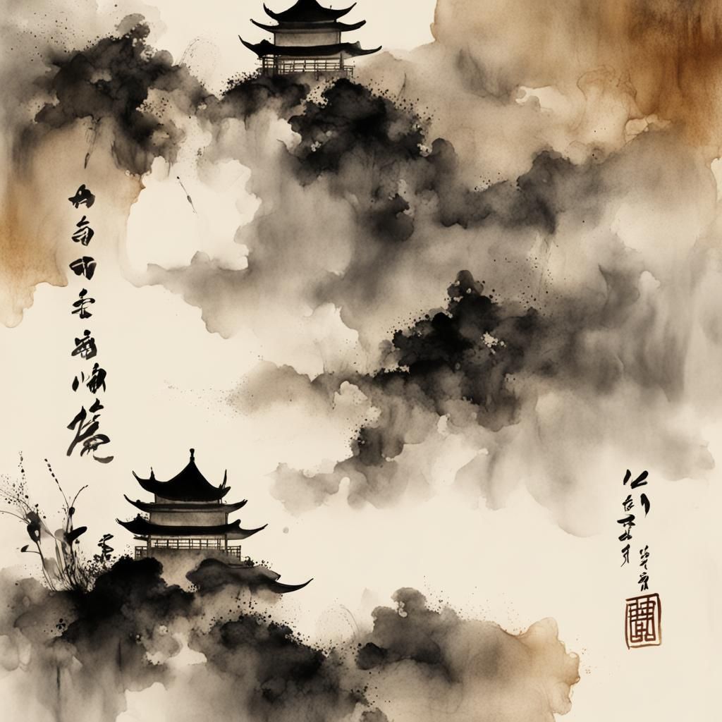 Harmonious Chinese Ink Painting on Rice Paper