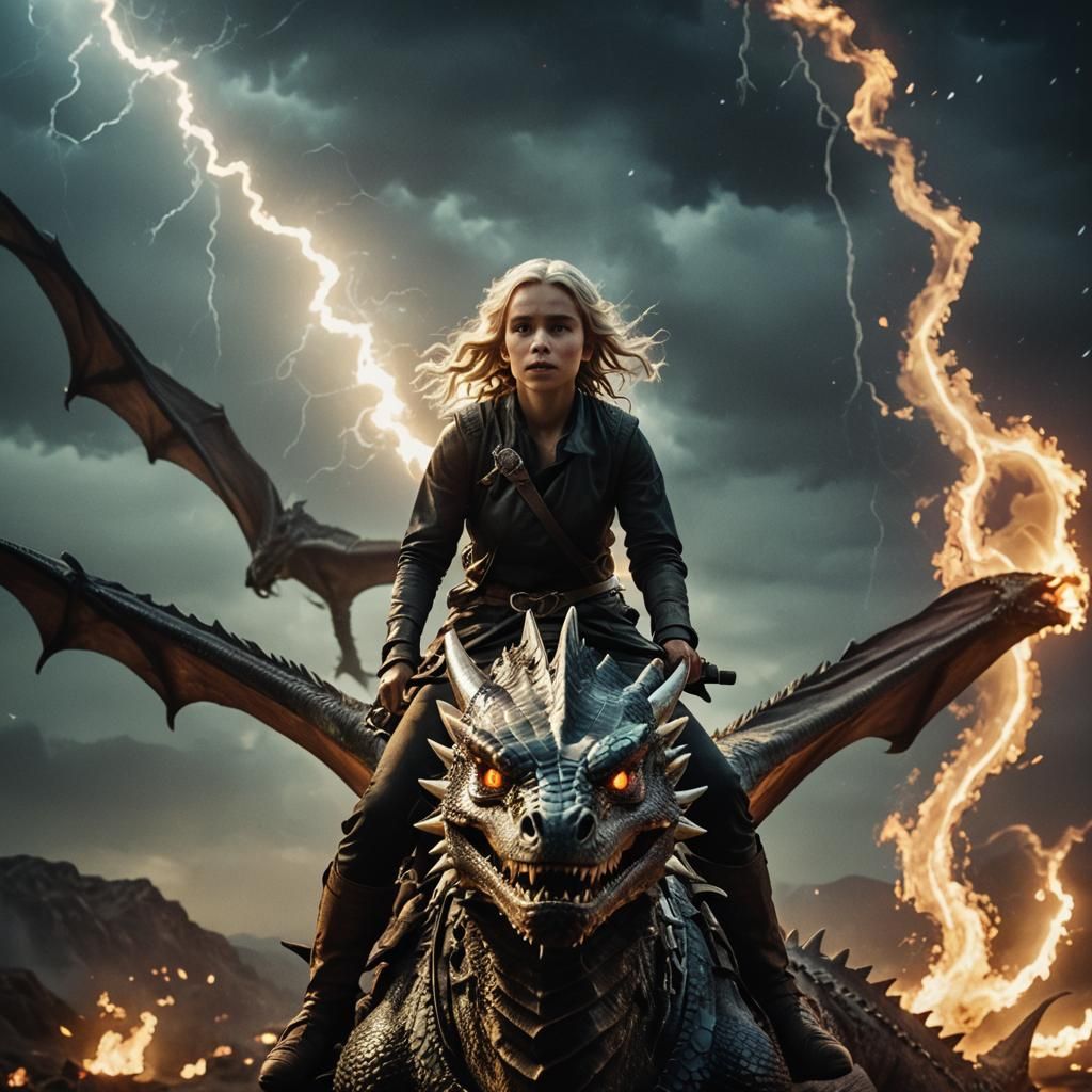 Epic Dragon Rider in Cinematic Film Still