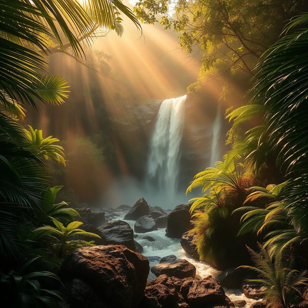 Ethereal Tropical Oasis in Vibrant Hues