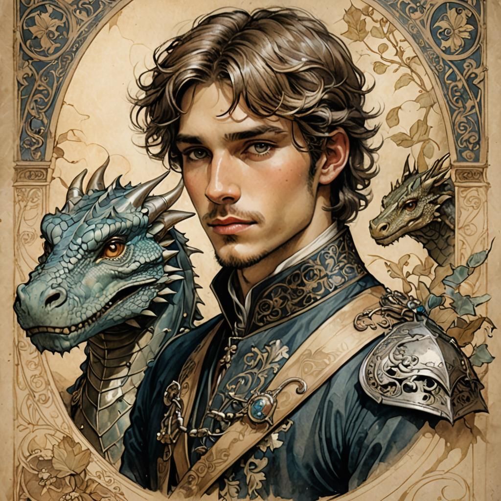 Young Prince with Dragonlets: Art Nouveau Portrait