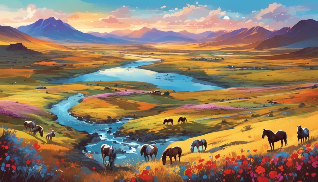 Colorful Mongolian Valley at Dusk