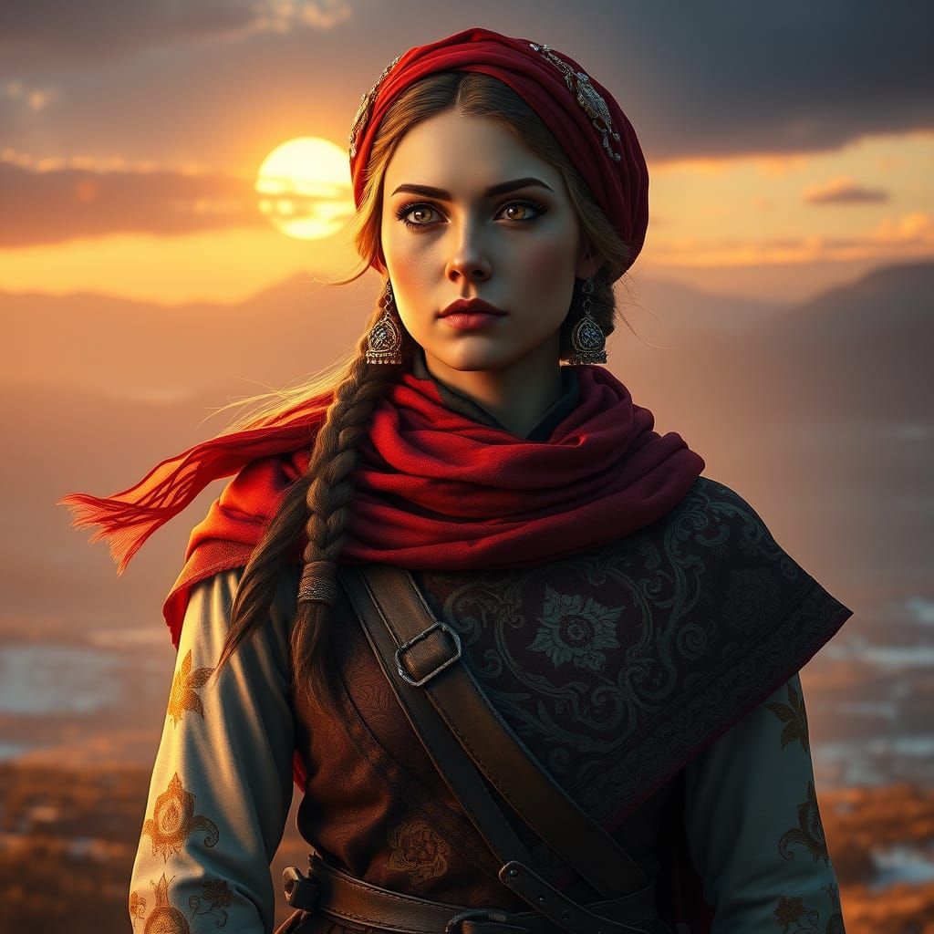 Regal Russian Pioneer in Traditional Attire, Ready for Chall...